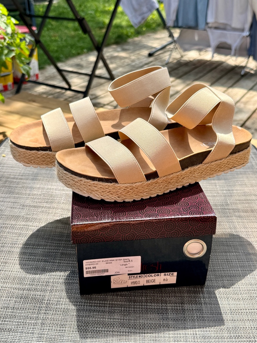 Refresh Beige Elastic-Strap Espadrille Platform Sandals